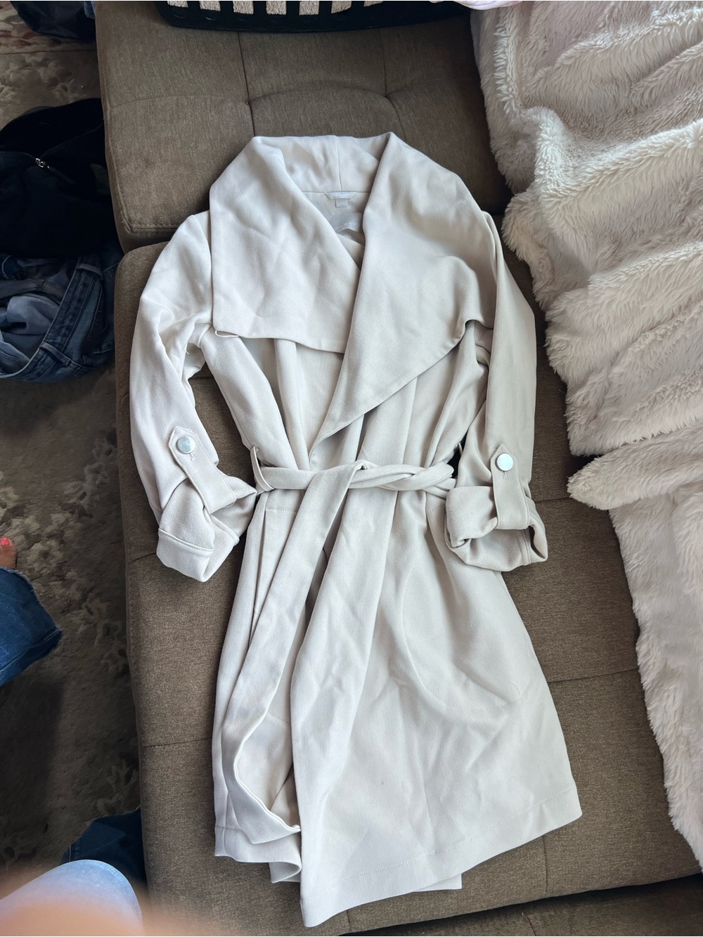 Sofia & Kyo Women's Trench Coat in Light Beige - Belted Wrap Style size XS